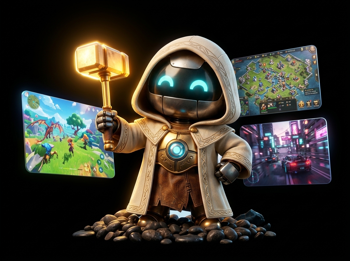 GameTok Hero Mascot with Floating Screens